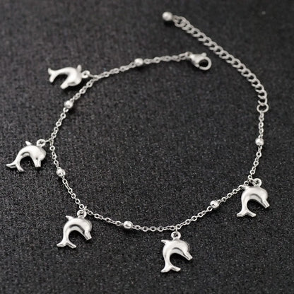 1PC Stainless Steel Shell Star Dolphin Anklet Silver Color Ocean Pendant Chain Anklet Women Summer Beach Barefoot Sandal Jewelry