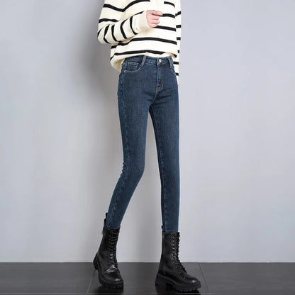 New Winter Women Snow Thermal Fleece Skinny Jeans Casual Lady Warm Velvet Thick Pencil Pants Female Basic Fleece Denim Trousers