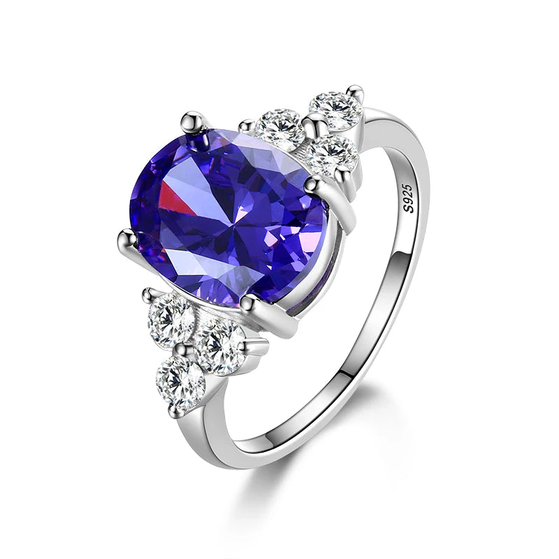 Women's Jewelry Silver Color Ring AAAAA Mysterious Purple Zircon Oval Ring Wedding Jewelry Party Gift