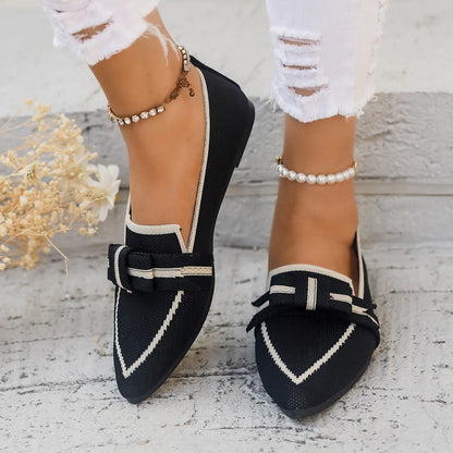Women Flats 2024 New Knitted Slip Breathable Comfortable Solid Color Shoes Casual Pointed Toe Walking Loafers Sneakers Women