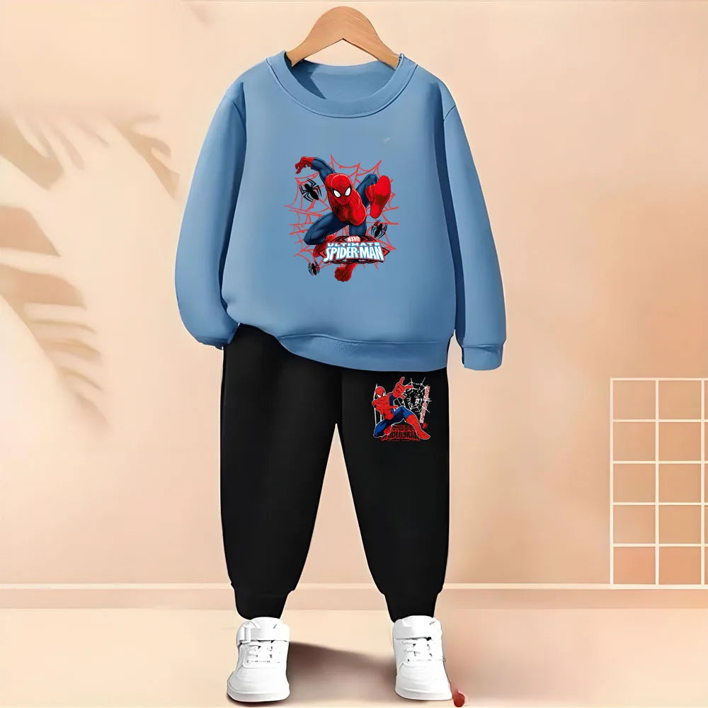 2025 Autumn New Children's Hoodies Sets Anime Spiderman Boys Pullover and Long Pants Two Piece Set Kids Casual Thin Tracksuit