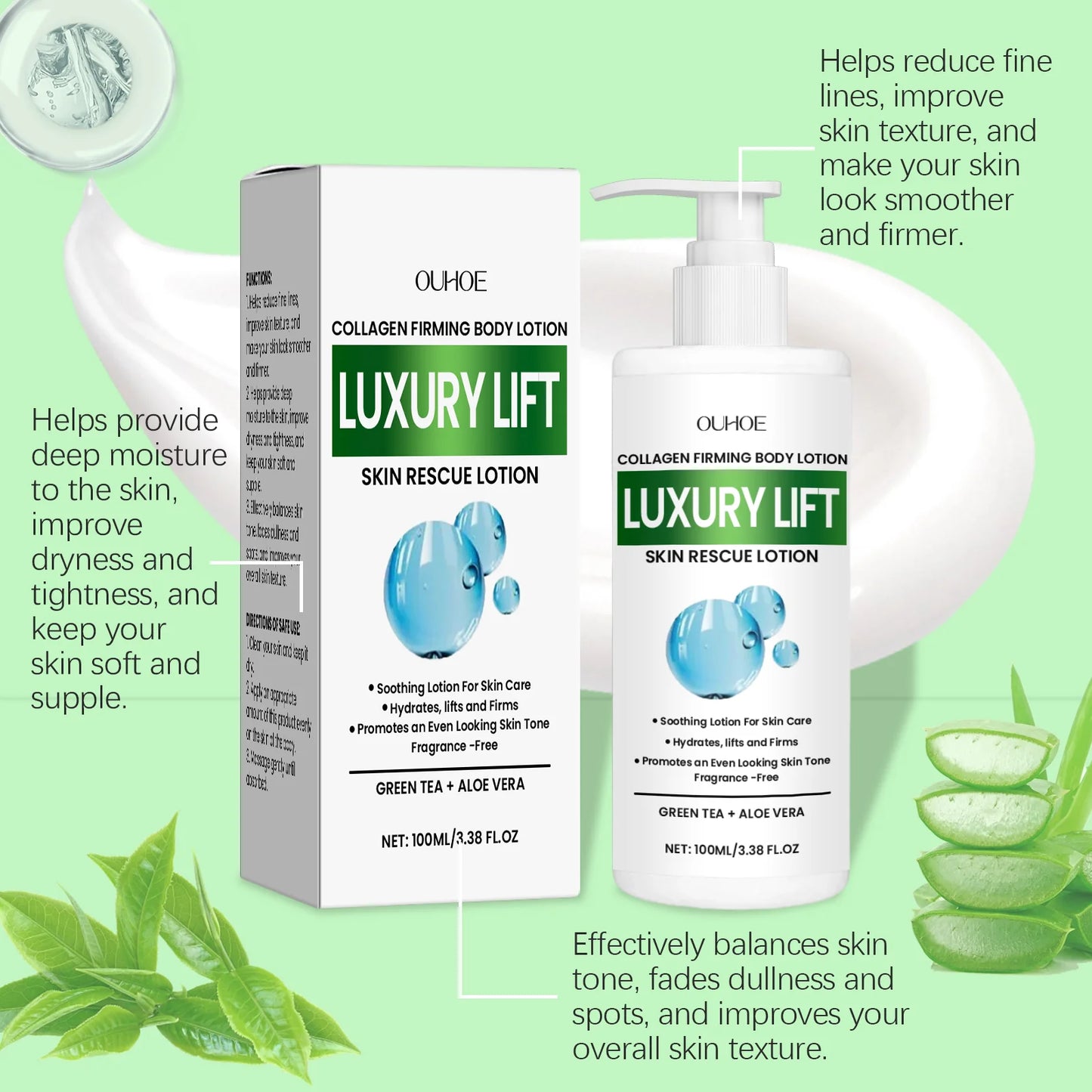 OUHOE Collagen Firming Body Lotion - Reduce Fine Lines, Balance Skin Tone, Deep Moisturize, Non - greasy
