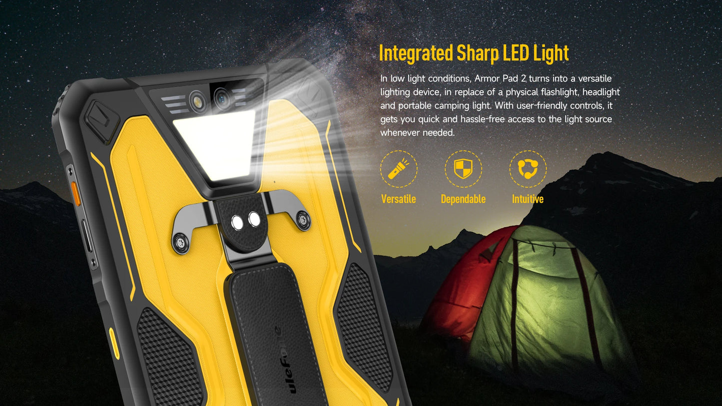 Ulefone Armor Pad 2 Rugged Tablet, 11" 2K, 18600 mAh ,IP68/IP69K Android 13 NFC GPS 4G Tablet Up to16GB +256GB LED Camping light