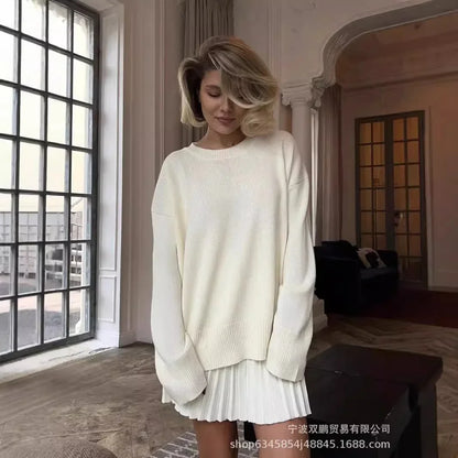 Autumn Solid Color O-neck Sweater Dress Sets Women's Clothing 2024 New Long Sleeves Fishion Style Loose Knitted Short Skirt Set