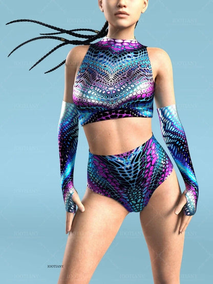 Adult Sleeveless Multicolor Role Play Bodysuit Swimsuit Women Sexy Hollow Off Shoulder Graffiti Art Bodycon Performance Costume