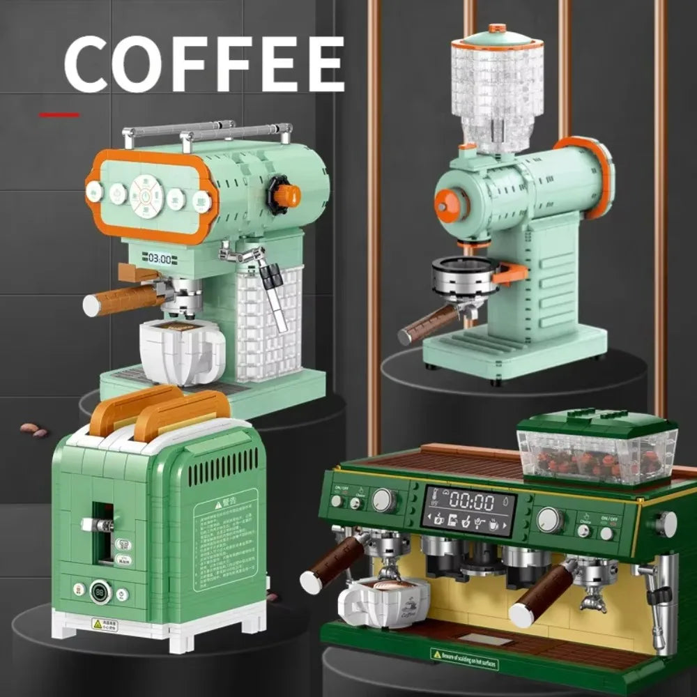 Classic Creative Coffee Machine Mini Diamond Model Building Blocks MOC Construction Bricks Collection Toy Children Xmas Gift