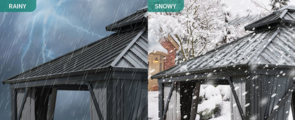 10x10ft Hardtop Gazebo, Nettings and Curtains, Heavy Duty Double Roof Galvanized Steel Outdoor Combined of Vertical Stripes Roof