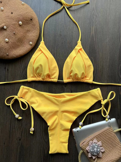 2025 New Sexy Triangle Bathing Suit for Women Brazilian Bikinis Halter Swimwear Push Up Swimsuit Metal Chain Beach Bikini Set