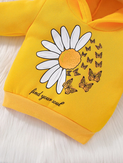 2Pcs Winter Sets For Baby Girls Flowers Print Long Sleeve Hooded Top And Long Pants Infant Newborn  Outfits 0-24M