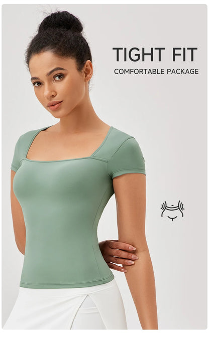 Yoga Tops Women Gym Training Sport Tops Quick-Dry Yoga Shirts Short-sleeved Outdoor Running Fitness Casual Sports T-shirt