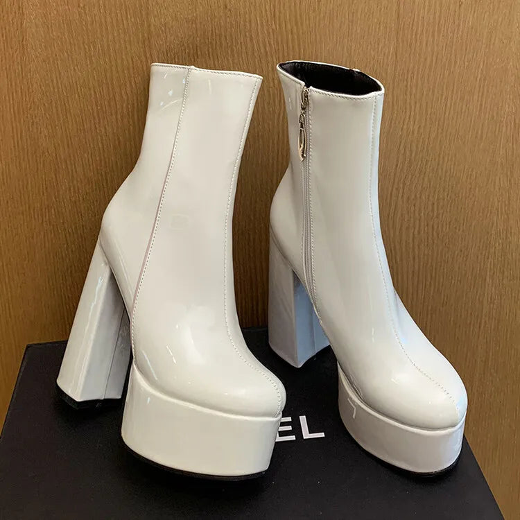 Autumn Winter 2025 New Super High Heels Zipper White Ankle Boots for Women Round Head Casual Party Versatile Platform Shoes 43