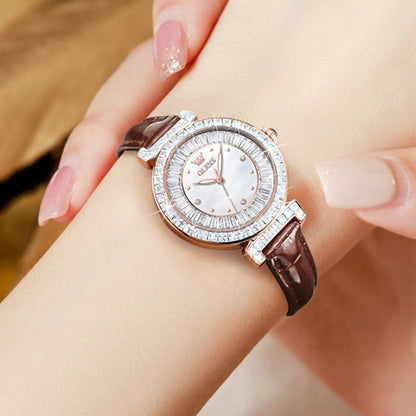 OLEVS 9983 Women's Watches Light luxury Fashion Original Quartz Watch for Ladies Waterproof Leather Strap Luminous Diamond Dial