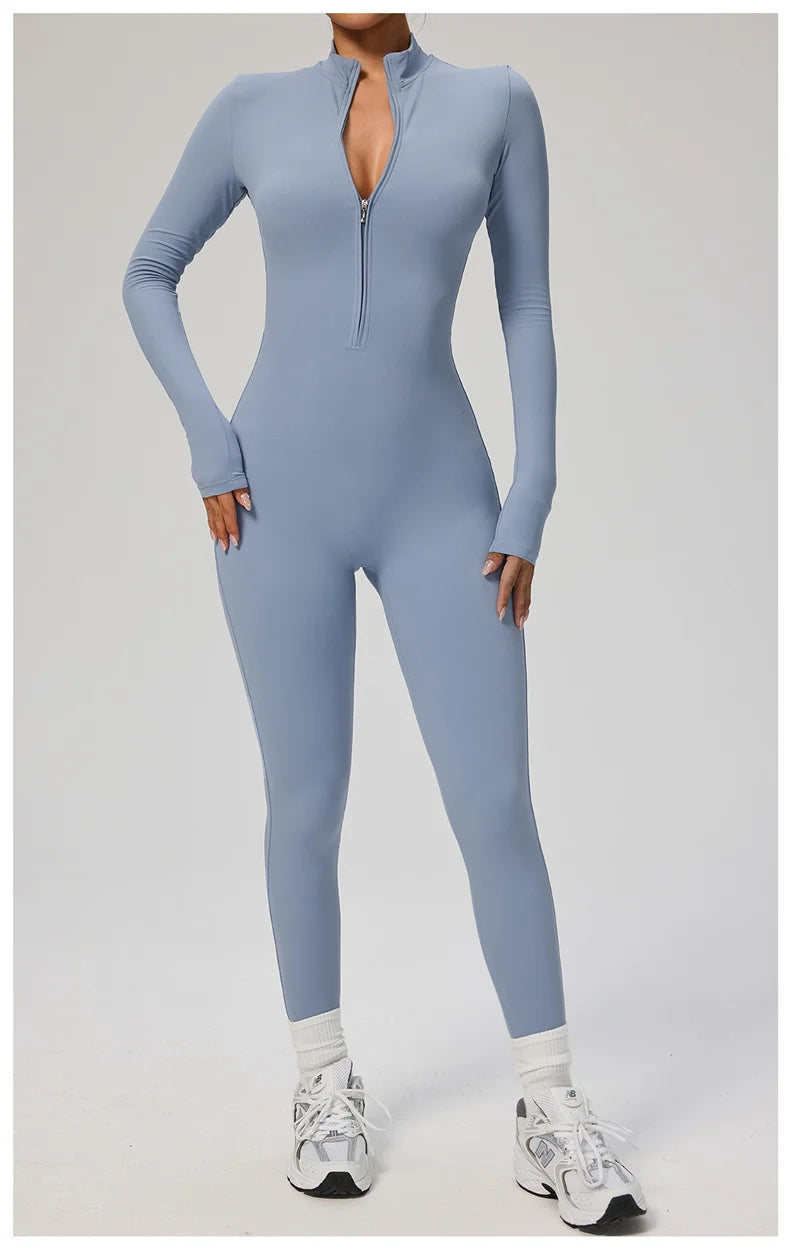 TRY TO BN Sports Yoga Jumpsuit Long Sleeves Zipper Sportswear Fitness Pants Workout Bodysuit One Piece Tights Women Gym Clothing