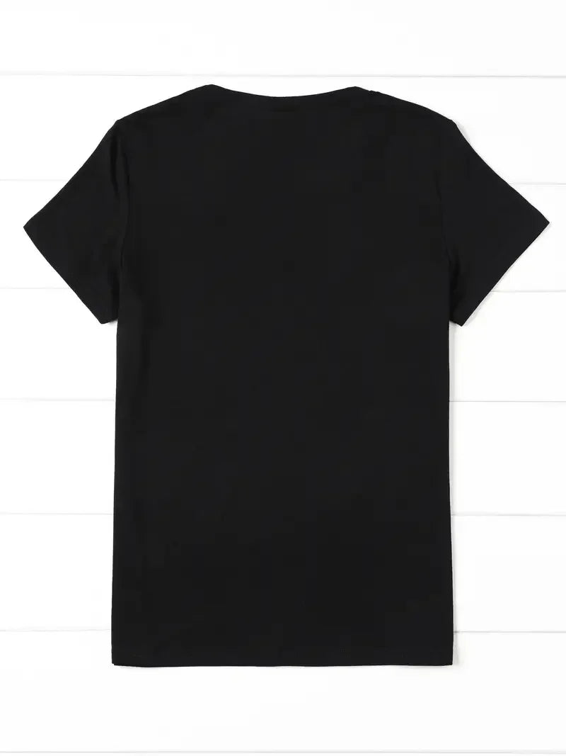 Black women's skeleton graphic Halloween t-shirt with a classic crew neck design