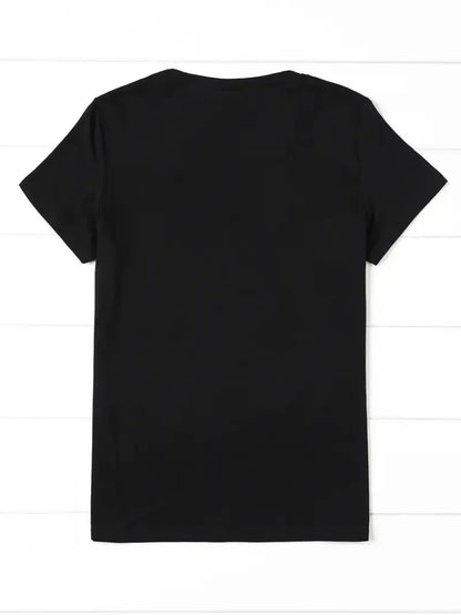 Black women's skeleton graphic Halloween t-shirt with a classic crew neck design