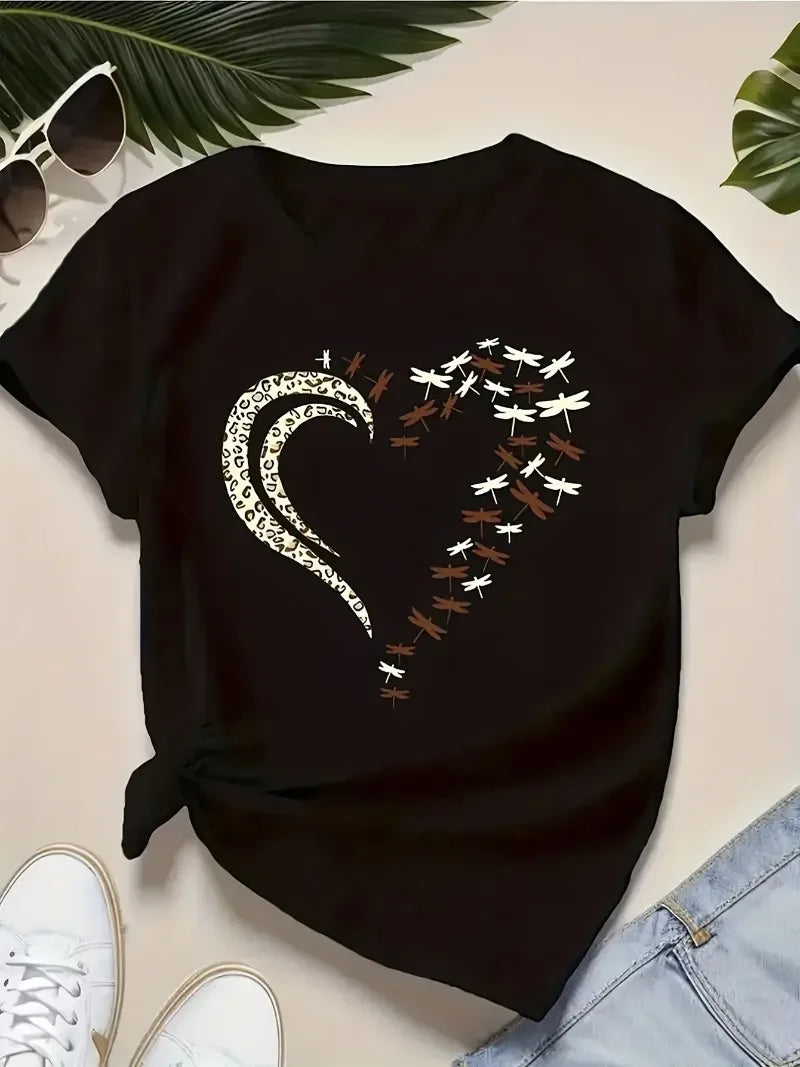 EtherealBe stylish women's heart print shirt in black with a unique heart design