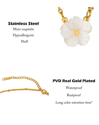 UHBINYCA Elegant Flower Shell Necklace for Women, Stainless Steel Chain Colorfast Jewelry
