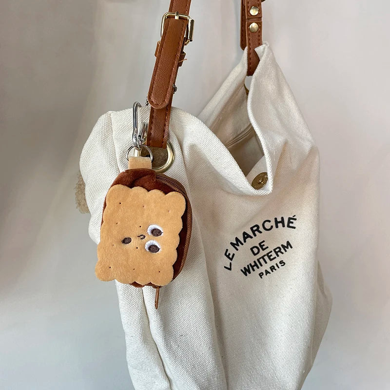 Kawai Biscuit Coin Bags Purse Plush Cake Headphone Organizer Bag Keys Cards Storage Bags Kids Birthday Gifts Schoolbag Pendants