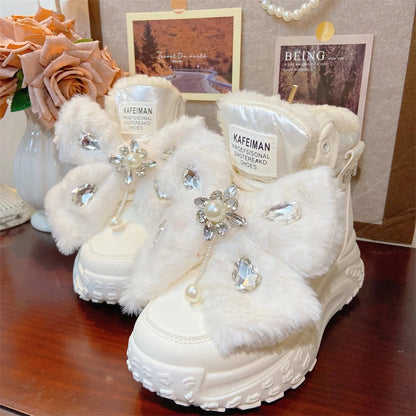 Winter Snow Boots 2025 New Thick-soled 5cm White Cotton Boots Thickened Warm Waterproof Cute Casual Shoes Fashion