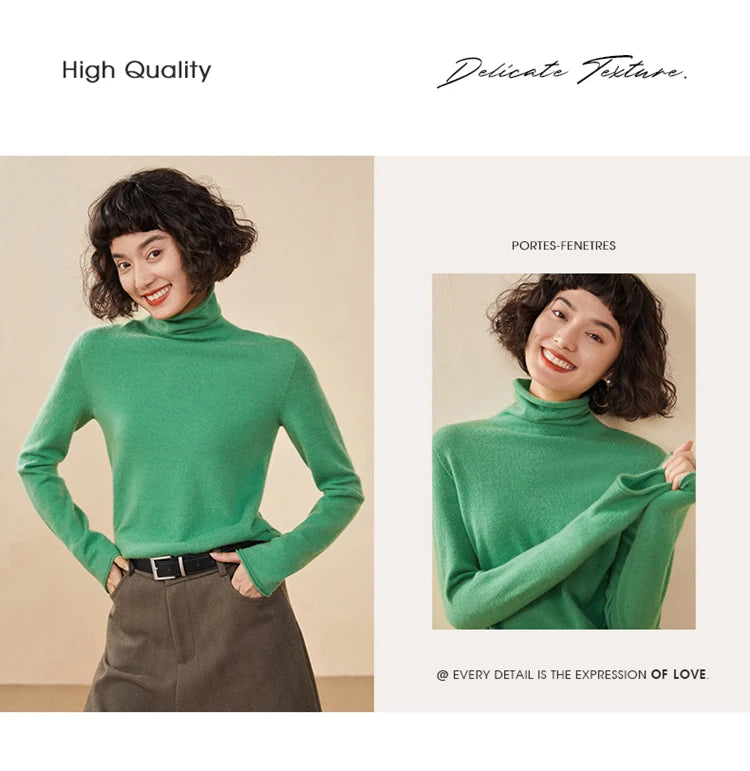 New Women's Cashmere Sweater 100% Pure Cashmere Knitted High Collar Hoodie Hot Selling Soft Solid Color Women's Top