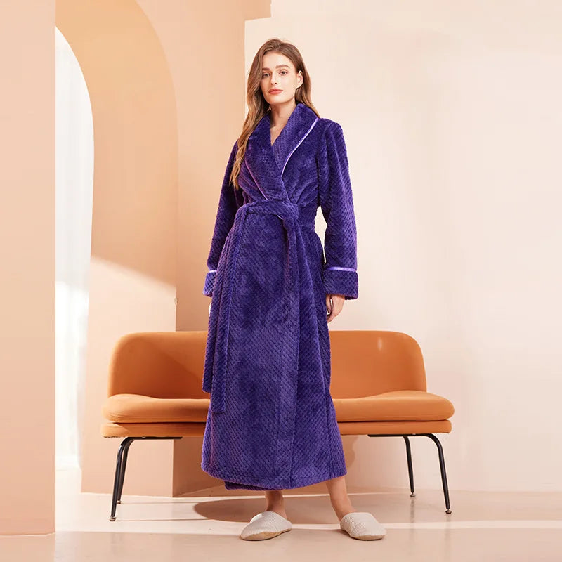Thicken Flannel Women Long Robe Home Dress Autumn Winter Warm Couple Sleepwear Bathrobe Plush Coral Fleece Lounge Wear Negligee