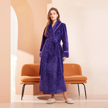 Thicken Flannel Women Long Robe Home Dress Autumn Winter Warm Couple Sleepwear Bathrobe Plush Coral Fleece Lounge Wear Negligee