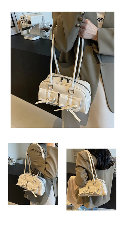 Vintage Women Business Shoulder Bags Simple Ladies Commute Tote Bag Pu Leather Female Underarm Bag Burgundy Large Handbags Purse