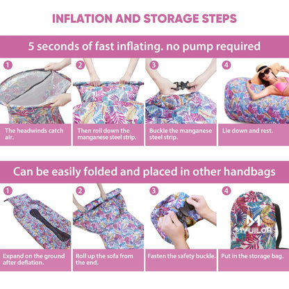 Inflatable Lounger Couch Air Lounger Lazy Sofa Pool Float with Carry Bag for Camping Picnic Beach Swimming Pool Hiking Park