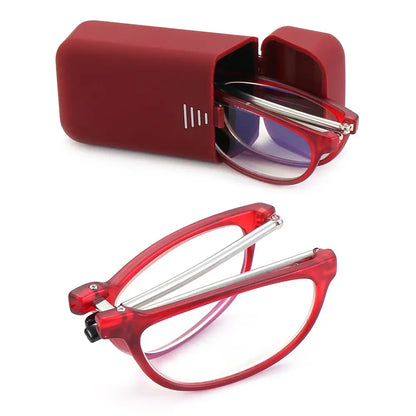 Portable Folding Anti Blue Light Reading Glasses With Case Men Women Metal Small Frame Presbyopia Eyeglasses Hyperopia Eyewear