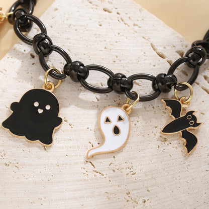 EtherealBe Halloween charm bracelet for women featuring ghost and bat charms in gold and black