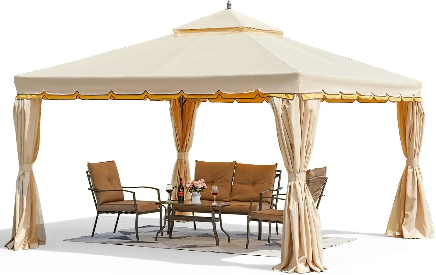 Erommy 12' X 12' Outdoor Canopy Gazebo, Double Roof Patio Gazebo Steel Frame With Netting And Shade Curtains For