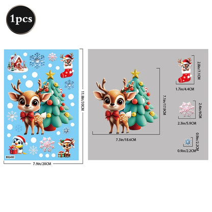 Christmas Window Static Clings Snowman Santa Claus Snowflake Reindeer Cute Xmas Decoration Decal Sticker Home Ornaments Supplies
