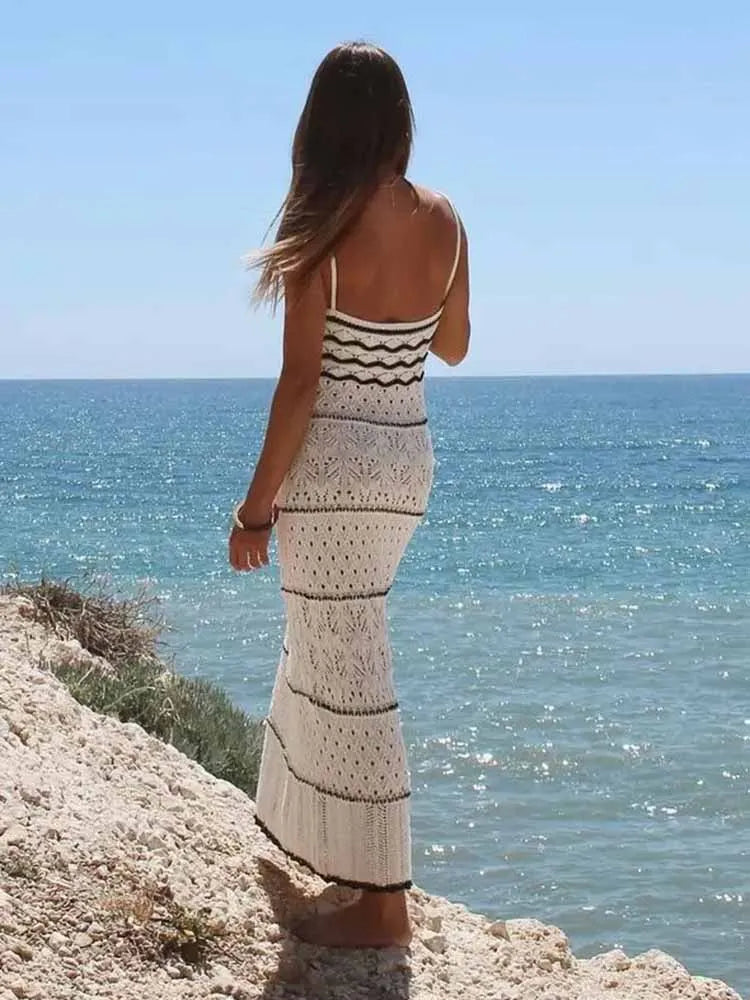 TRAFZA Women's Beach Wind Slim Sling Long Dress New Fashion Street Shoot Sleeveless Sexy Midi Long Dress Elegant Women's Fashion