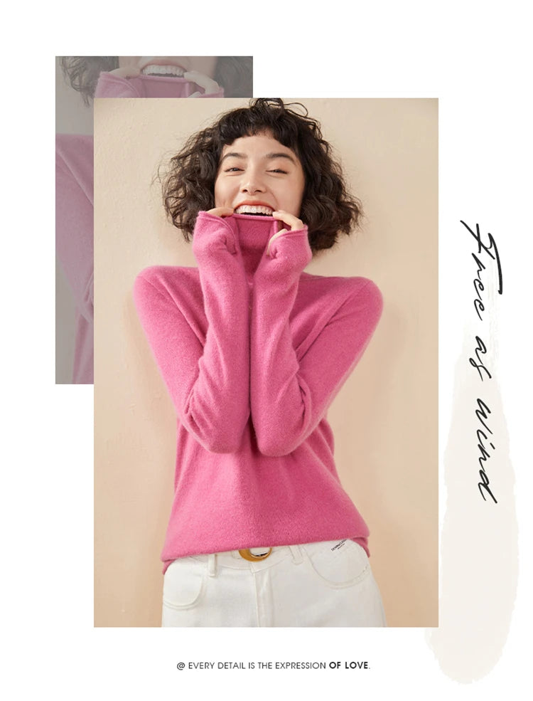 New Women's Cashmere Sweater 100% Pure Cashmere Knitted High Collar Hoodie Hot Selling Soft Solid Color Women's Top