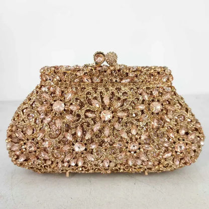 Boutique De FGG (in stock) Flower Crown Clutch Silver Crystal Evening Handbag Women Party Prom Bag Bridal Clutches Wedding Purse