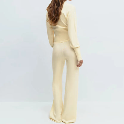 Women Loungewear 2 Piece Pants Set Button Up Long Sleeve Crop Cardigans Sweater Low Waist Knitted Trousers Fall Winter Outfits