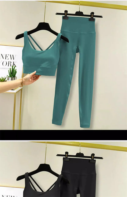 TRY TO BN Women's Tracksuit Yoga Sets Fitness Leggings Sports Bra Naked Sportwear Breathable Workout Two Pieces Suit Gym Clothes