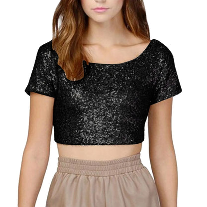 Womens T Shirts Short Sleeve Sexy Sparkling Sequins Backless Crop Top Multicolor T Shirt Wool Long Sleeve Shirt Women