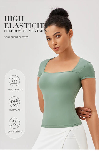 Yoga Tops Women Gym Training Sport Tops Quick-Dry Yoga Shirts Short-sleeved Outdoor Running Fitness Casual Sports T-shirt