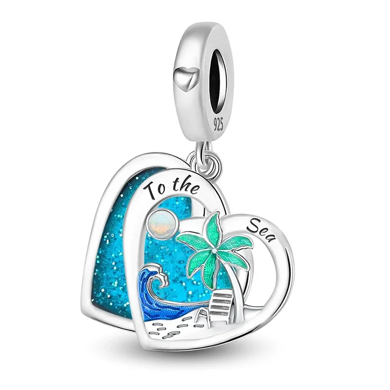 925 Sterling Silver Jellyfish Seahorse Blue Ocean Series Charms Beads Fit Diy Bracelet Making Gift of Fine Jewelry for Womens