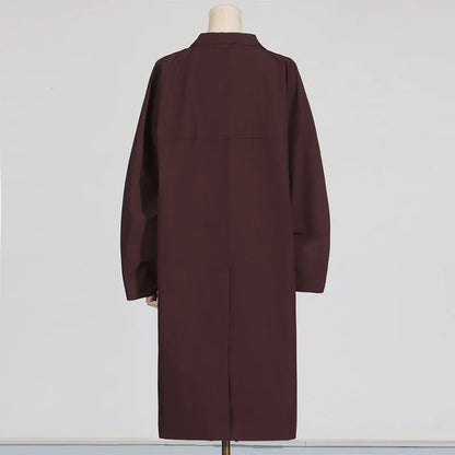 Back view of simple style long sleeve trench coat by EtherealBe in rich burgundy color