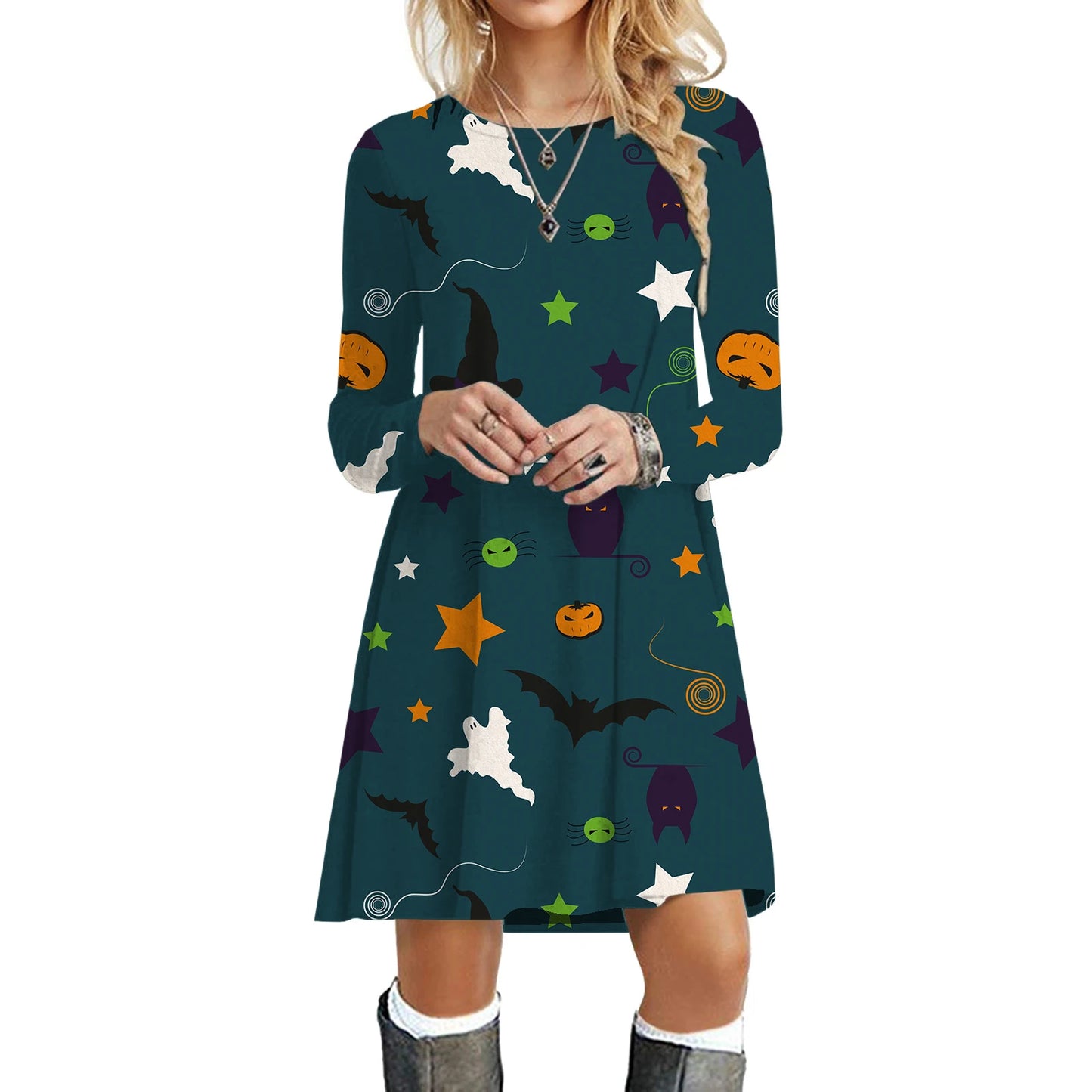 Halloween Party Dresses For Women Funny Cats 3D Pumpkin Print Dress Autumn Winter Fashion Long Sleeve Kawaii Dress Oversize 2023