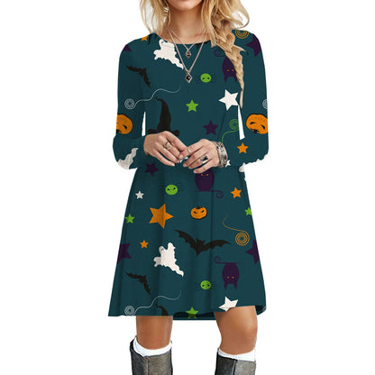 Halloween Party Dresses For Women Funny Cats 3D Pumpkin Print Dress Autumn Winter Fashion Long Sleeve Kawaii Dress Oversize 2023