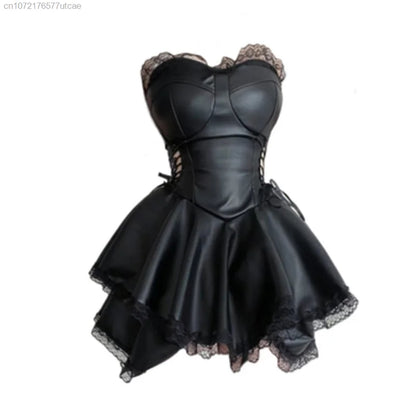 EtherealBe gothic black party dress for women with lace detailing and a flared skirt