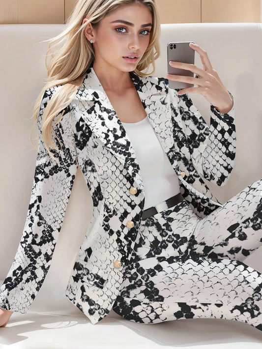 2025 New Casual Fashion Set Women's Suit Set Snake Skin Printed Set Elegant and Stylish Spring and Autumn Edition