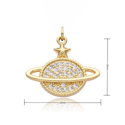 Y2K Gold Color Saturn Charms Micro-inlaid CZ Necklace for Women Planet Choker Chain Pendant DIY Jewelry Christmas Gift Wholesale
