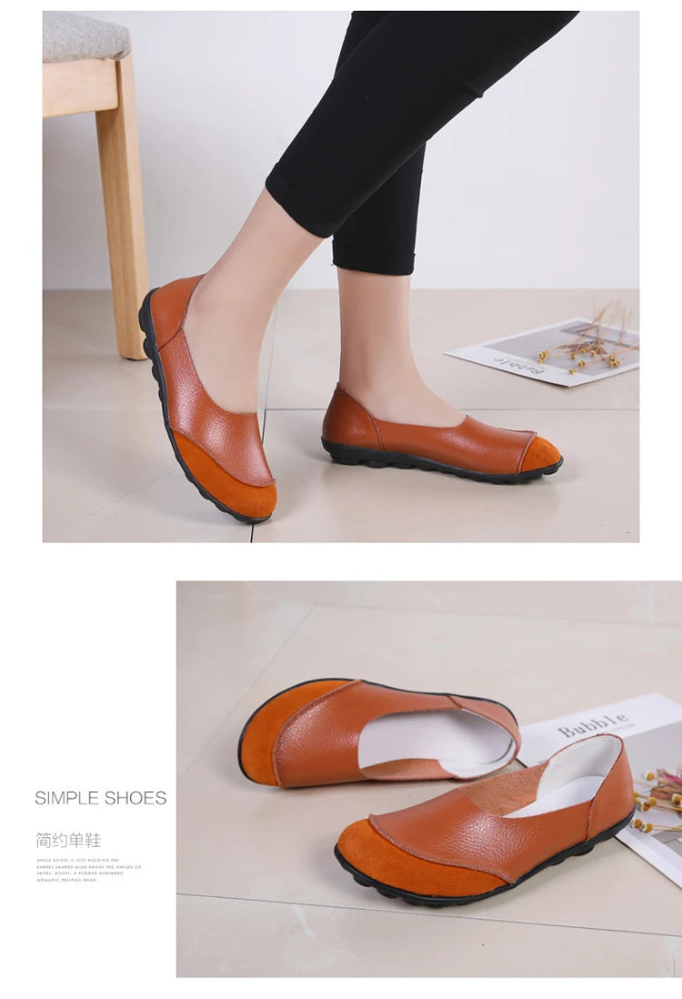 Women's shoes casual flat walking low heel loafers leather solid color large size casual single shoe work shoes44