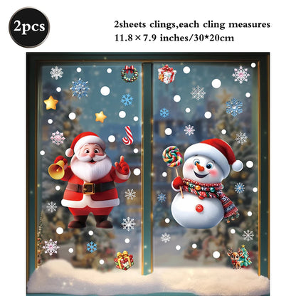 Christmas Window Static Clings Snowman Santa Claus Snowflake Reindeer Cute Xmas Decoration Decal Sticker Home Ornaments Supplies