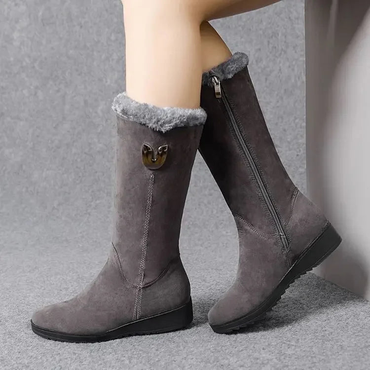 Warm Chelsea High Fur Boots Women 2025 Winter Shoes for Women Chunky Mid-calf Plush Snow Flat Boots ZIP Fashion Botas De Mujer