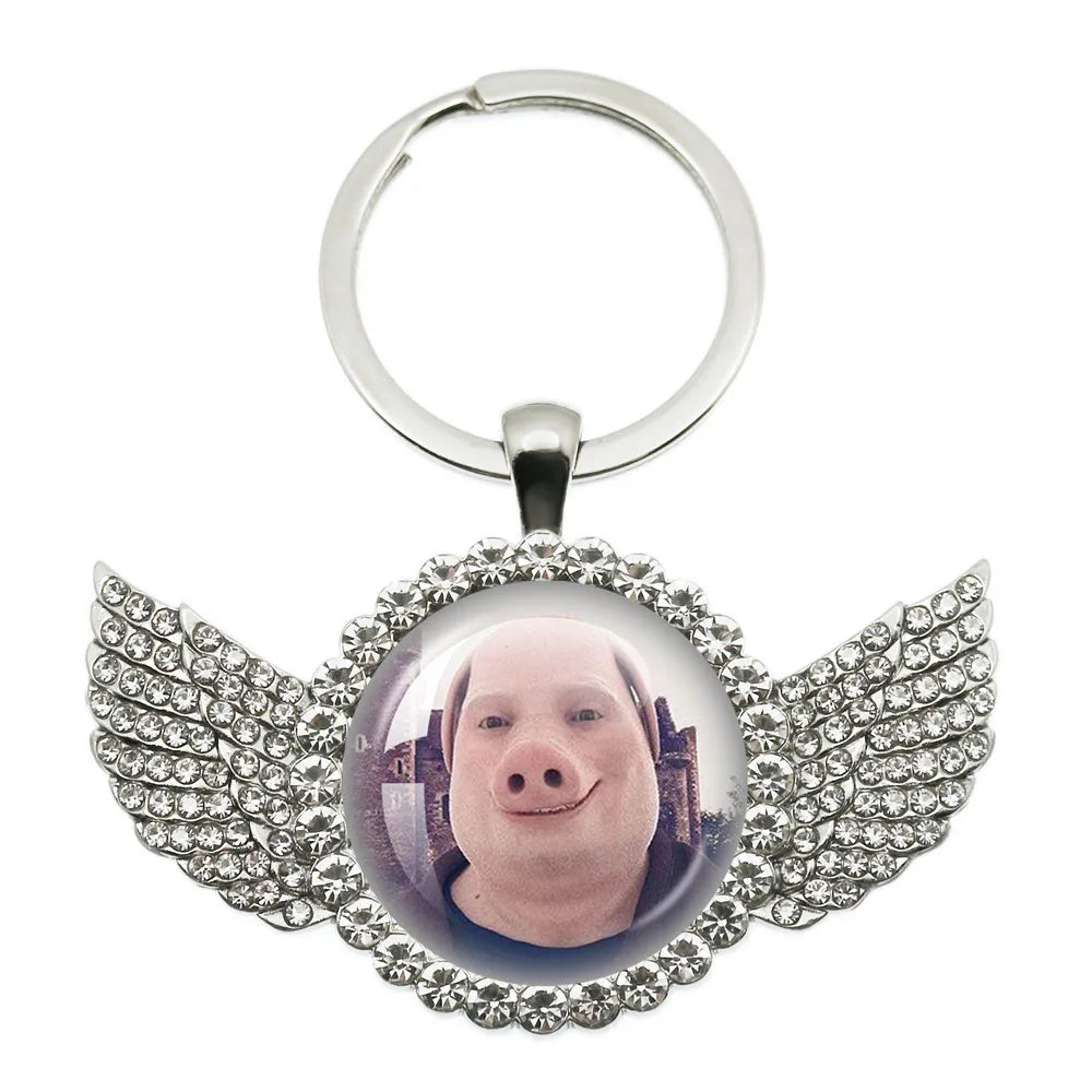 New John Pork Is Calling Answer Call Phone Humor Funny Pig Lover Graphic Meme Glass Dome Pendant Cabochon Keychain Jewelry Gifts